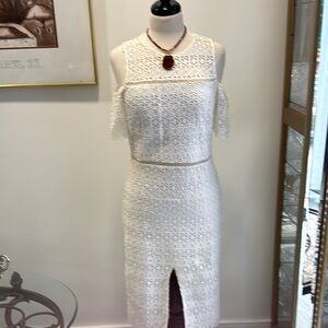 Just Me White Sheath Midi Dress with Slit